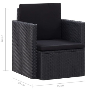 Scaun de grădină cu perne, negru, poliratan - Img 5