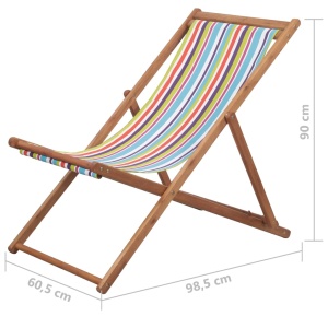 Scaun de plajă pliabil, multicolor, textil și cadru din lemn - Img 10