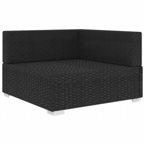 Scaun modular de colț, 1 buc., negru, poliratan, cu perne - Img 2