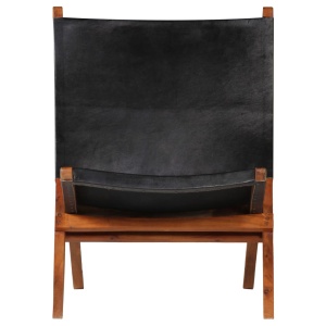 Scaun relaxant pliant, negru, piele naturală - Img 2