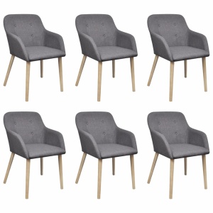 Scaune bucătărie 6 buc, gri deschis, textil &amp; lemn stejar masiv