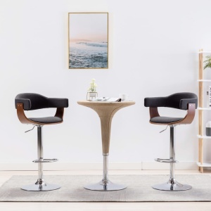 Scaune de bar, 2 buc., gri, lemn curbat și material textil