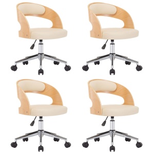 Scaune pivotante de masă, 4 buc., crem, lemn curbat & piele eco - Img 2