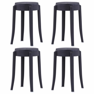 Scaune stivuibile, 4 buc., negru, plastic
