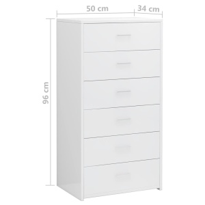 Servantă cu 6 sertare, alb extralucios, 50 x 34 x 96 cm, PAL - Img 5