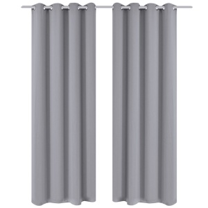 Set 2 draperii gri, opace, cu inele metalice, 135 x 245 cm