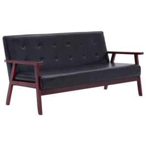 Set canapea, 3 piese., negru, piele artificială - Img 2