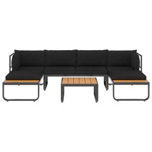 Set canapea de grădină colțar cu perne, 4 piese, aluminiu, WPC - Img 2