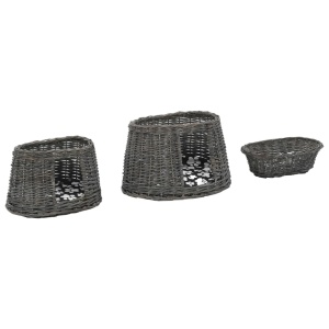 Set coșuri pisici, perne, 3 piese, gri, 47x34x60 cm, salcie - Img 6
