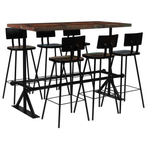 Set de bar, 7 piese, lemn masiv reciclat, multicolor