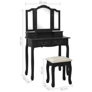 Set masă toaletă cu taburet negru 80x69x141 cm lemn paulownia - Img 11