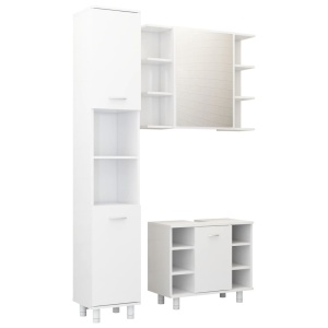 Set mobilier baie, 3 piece, alb extralucios, PAL - Img 2