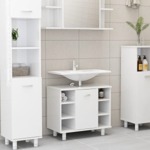 Set mobilier baie, 3 piese, alb extralucios, PAL - Img 12