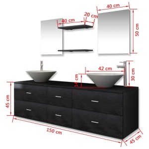 Set mobilier baie 9 piese cu chiuvete și robinete incluse, Negru - Img 10