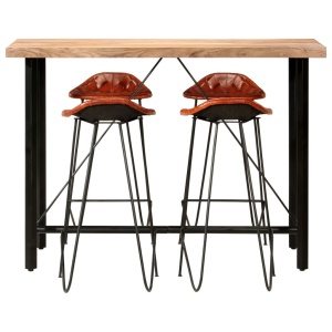 Set mobilier bar 5 piese lemn masiv sheesham &amp; piele naturală - Img 2