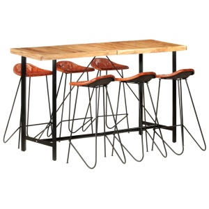 Set mobilier bar 7 piese lemn masiv sheesham &amp; piele naturală