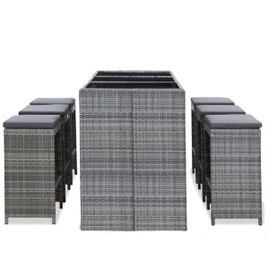 Set mobilier bar de grădină cu perne, 7 piese, gri, poliratan - Img 3