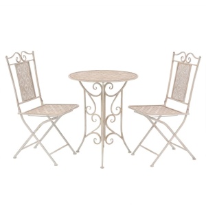 Set mobilier bistro, 3 piese, alb, oțel