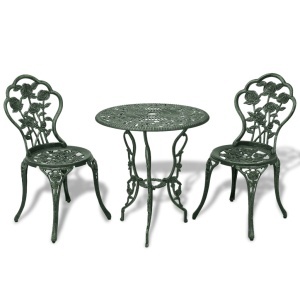 Set mobilier bistro, 3 piese, verde, aluminiu turnat
