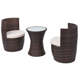 Set mobilier bistro cu perne, 3 piese, maro, poliratan - Img 3