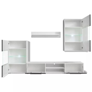 Set mobilier comodă TV de perete, 5 piese, iluminare LED, negru - Img 6