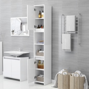 Set mobilier de baie, 3 piese, alb, PAL - Img 7