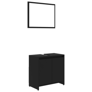 Set mobilier de baie, 3 piese, negru, PAL - Img 9