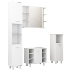 Set mobilier de baie, 4 piese, alb, PAL - Img 2