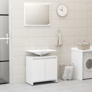 Set mobilier de baie, alb extralucios, PAL