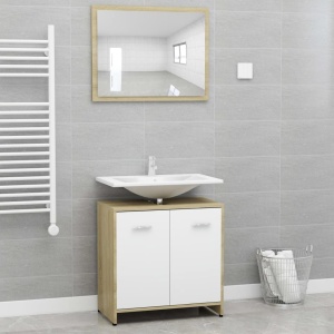 Set mobilier de baie, alb și stejar Sonoma, PAL