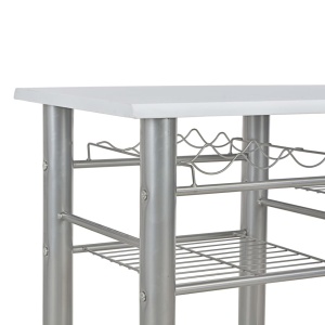 Set mobilier de bar, cu rafturi, 3 piese, alb, lemn și oțel - Img 5
