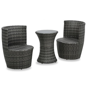 Set mobilier de bistro cu perne, 3 piese, gri, poliratan - Img 2