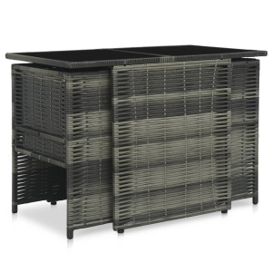 Set mobilier de bistro cu perne, 3 piese, gri, poliratan - Img 3