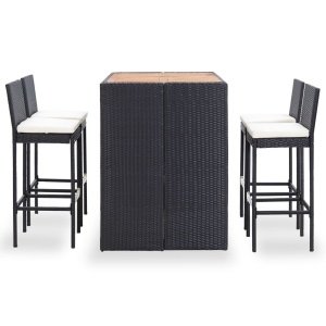Set mobilier de exterior 5 piese, negru, poliratan, lemn acacia - Img 2