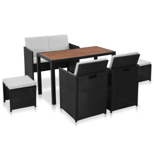 Set mobilier de exterior, 6 piese negru, poliratan, lemn acacia
