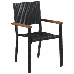 Set mobilier de exterior 7 piese negru, poliratan, lemn acacia - Img 3