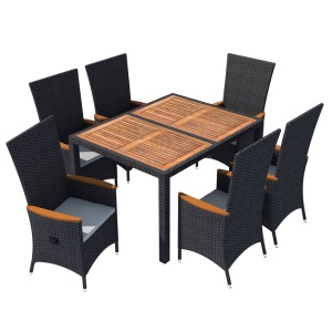 Set mobilier de exterior 7 piese negru poliratan lemn de acacia - Img 2