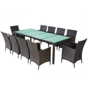 Set mobilier de exterior cu perne, 11 piese, maro, poliratan - Img 3