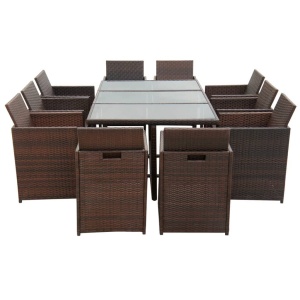 Set mobilier de exterior cu perne, 11 piese, maro, poliratan - Img 4