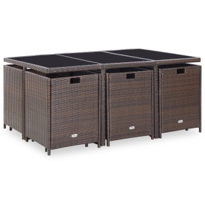 Set mobilier de exterior cu perne, 11 piese, maro, poliratan - Img 4