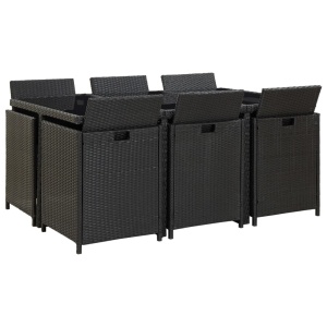 Set mobilier de exterior cu perne, 11 piese, negru, poliratan - Img 3