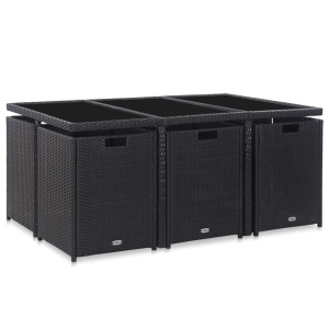Set mobilier de exterior cu perne, 11 piese, negru, poliratan - Img 3