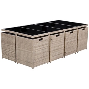 Set mobilier de exterior cu perne, 13 piese, bej, poliratan - Img 4