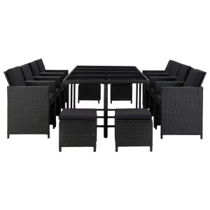 Set mobilier de exterior cu perne, 13 piese, negru, poliratan - Img 2