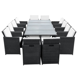 Set mobilier de exterior cu perne, 13 piese, negru, poliratan - Img 3