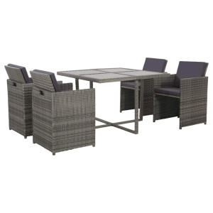 Set mobilier de exterior cu perne, 5 piese, gri, poliratan