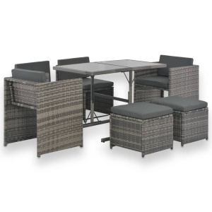 Set mobilier de exterior cu perne, 7 piese, gri, poliratan