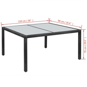 Set mobilier de exterior cu perne, 7 piese, negru, poliratan - Img 6