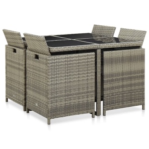 Set mobilier de exterior cu perne, 9 piese, gri, poliratan - Img 4
