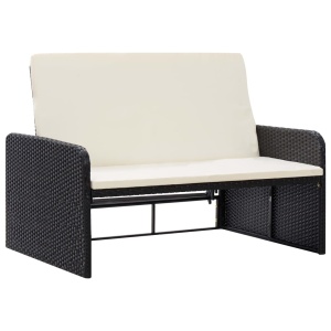 Set mobilier de grădină cu perne, 2 piese, negru, poliratan - Img 3